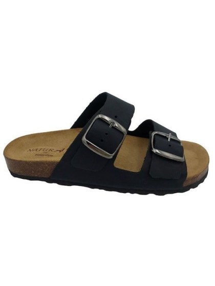Relax Shoe 24014 Γυναικεία Δερμάτινα Ανατομικά Σανδάλια Μαύρα Slides